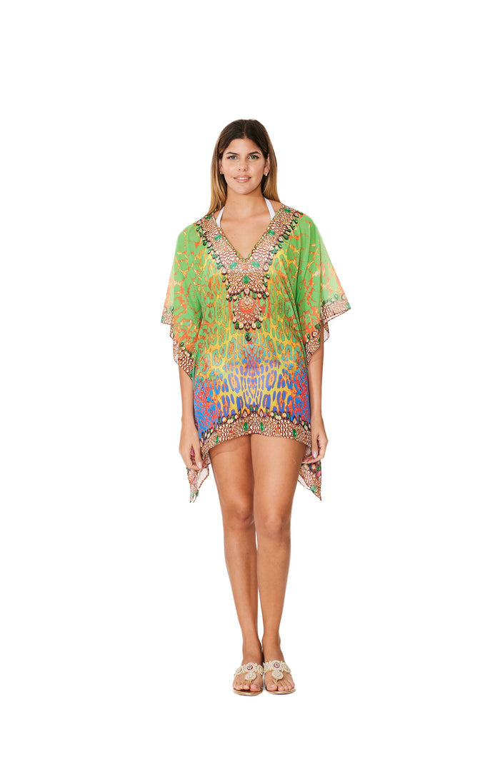 331 Lime Animal Print Short kaftan
