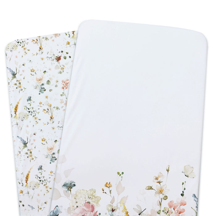 Peonies Bamboo 2pk Jersey Co Sleeper/Bedside Sleeper Fitted Sheets - Bubba Blue Australia