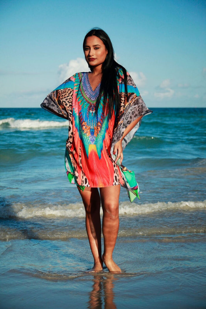 552 orange feathers tunic