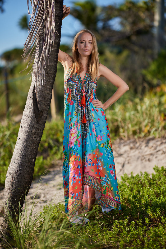656 Halter floral halter dress