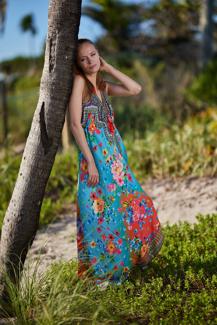656 Halter floral halter dress