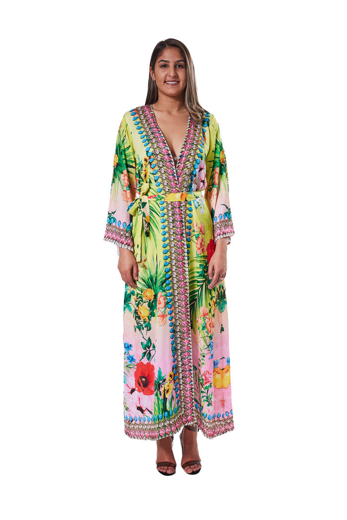 706 lime floral Kimono
