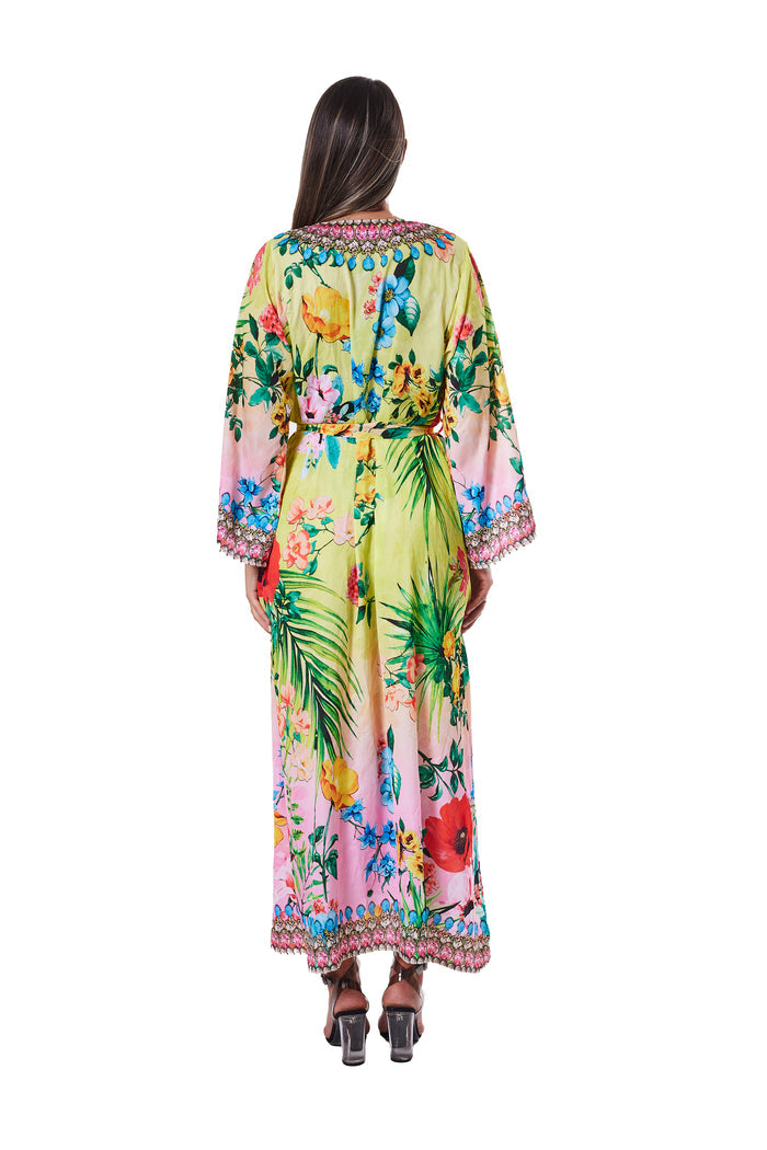 706 lime floral Kimono