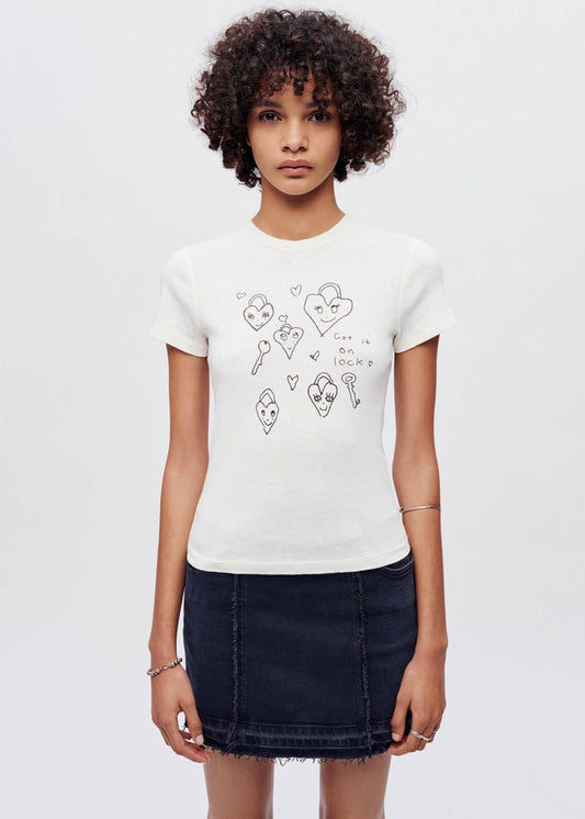90's Baby Tee Hearts (Vintage White)