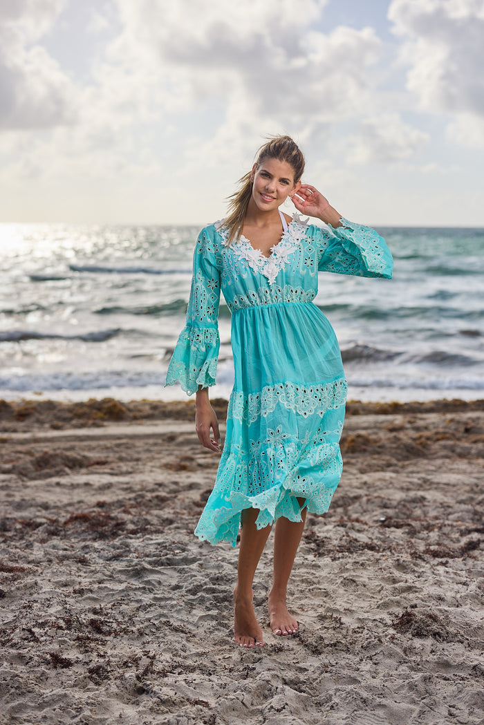 915 Aqua cotton Dress New Arrival