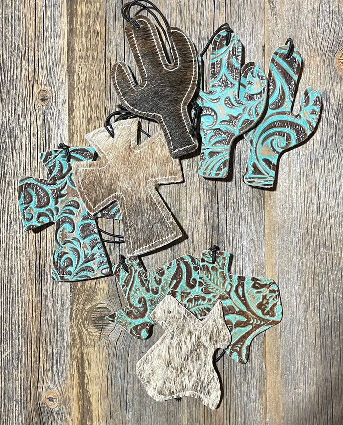 Turquoise Tooled Leather Car Freshner