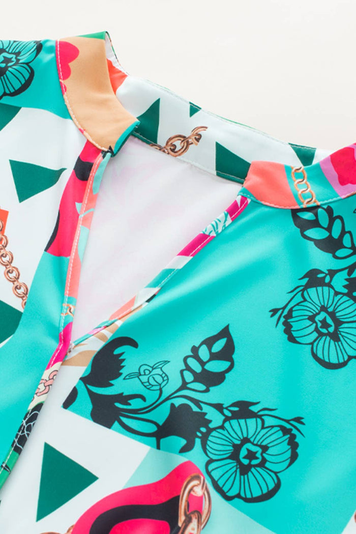 Abstract Print Half Sleeve Tiered Mini Dress