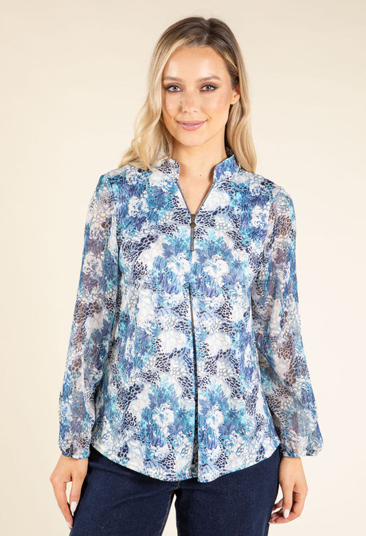 Abstract Print Half-Zip Top