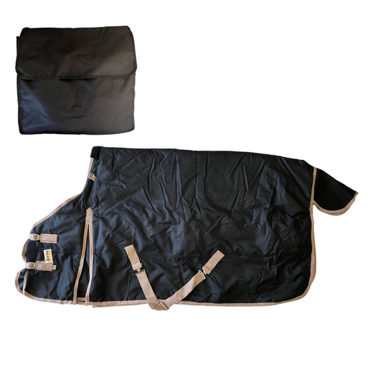 AJ Tack 1200D Waterproof Turnout Horse Blanket with Storage Bag, Black