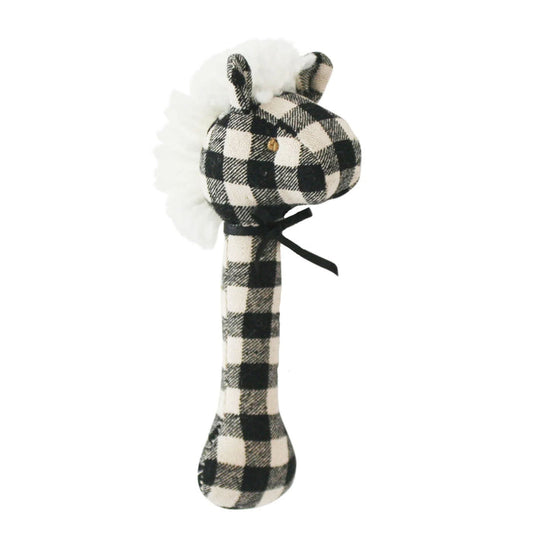 Alimrose Horse Stick Rattle - Black Check Linen