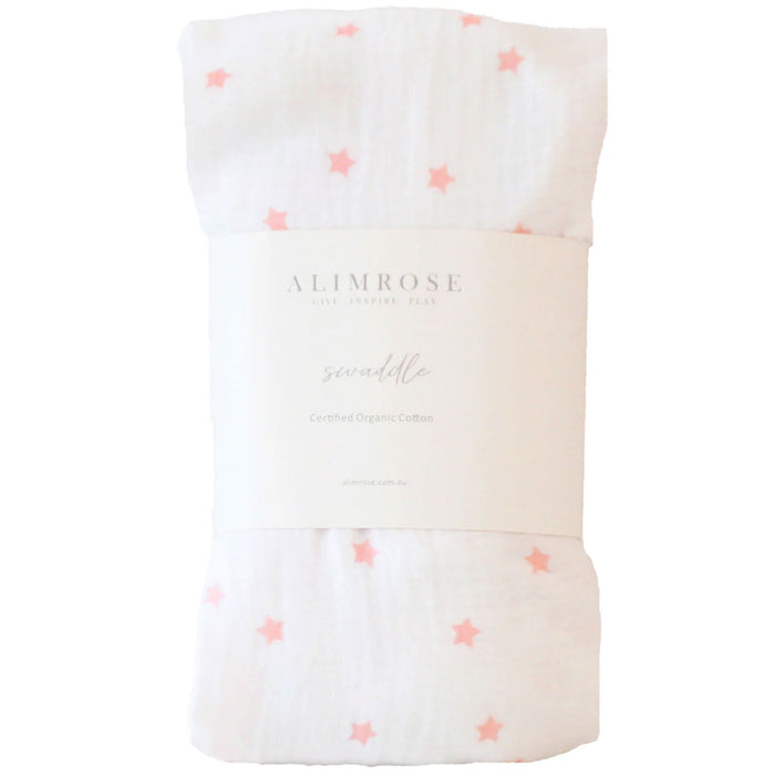 Alimrose Muslin Swaddle - Pink Stars