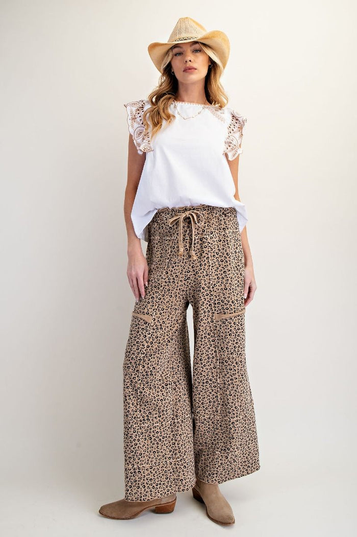 ANIMAL PRINT MINERAL WASHED TERRY KNIT LOUNGE PANTS