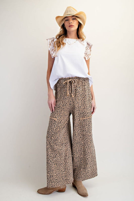 ANIMAL PRINT MINERAL WASHED TERRY KNIT LOUNGE PANTS