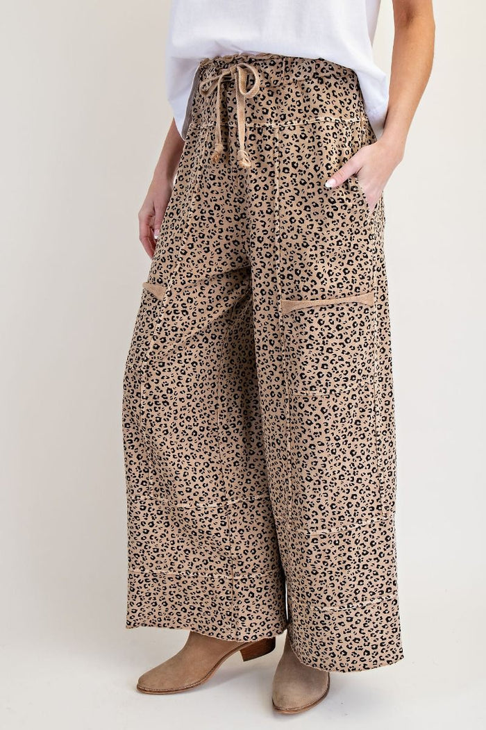 ANIMAL PRINT MINERAL WASHED TERRY KNIT LOUNGE PANTS