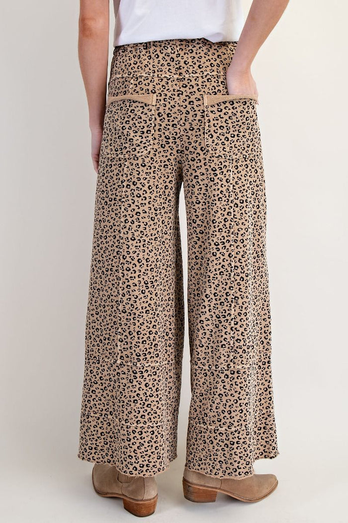 ANIMAL PRINT MINERAL WASHED TERRY KNIT LOUNGE PANTS