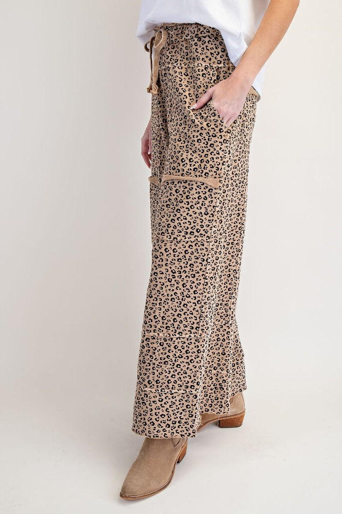 ANIMAL PRINT MINERAL WASHED TERRY KNIT LOUNGE PANTS