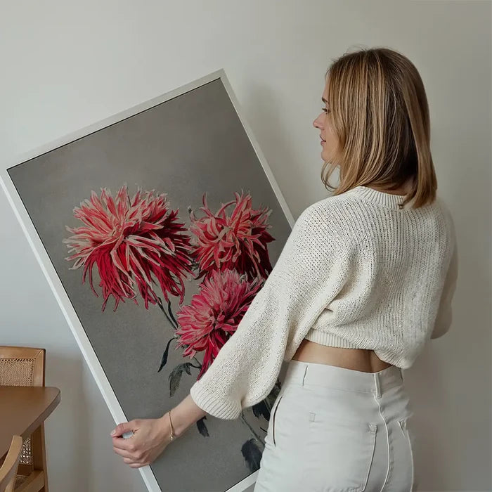 Asa-dsuma-bune Ogawa Kazumasa Flowers Print held up against a living room wall