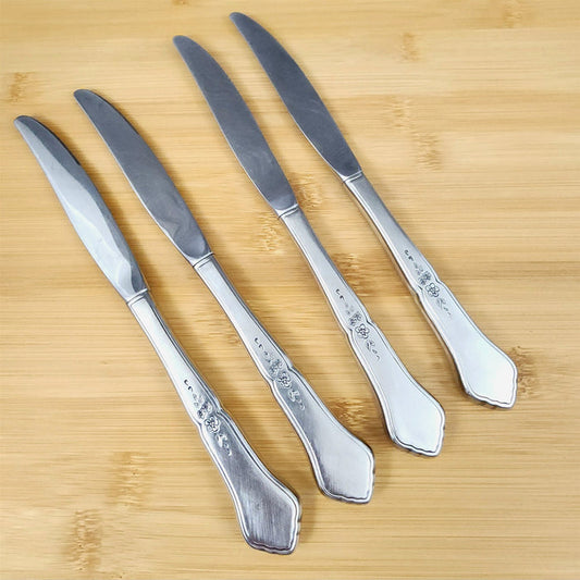 Ashmore Oneida Dinner Knife Hollow Handle Set of 4 Stainless Burnished Flatware