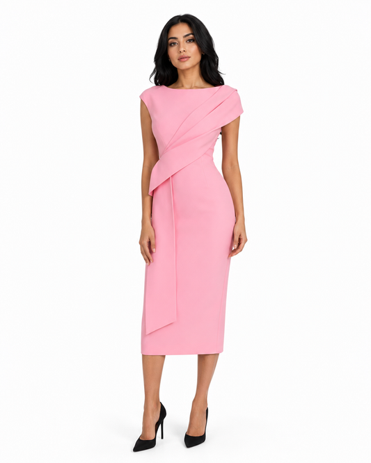 Asymmetric Draped Midi Dress - SALA