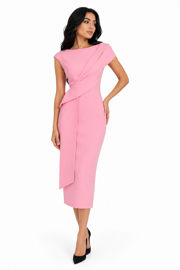 Asymmetric Draped Midi Dress - SALA