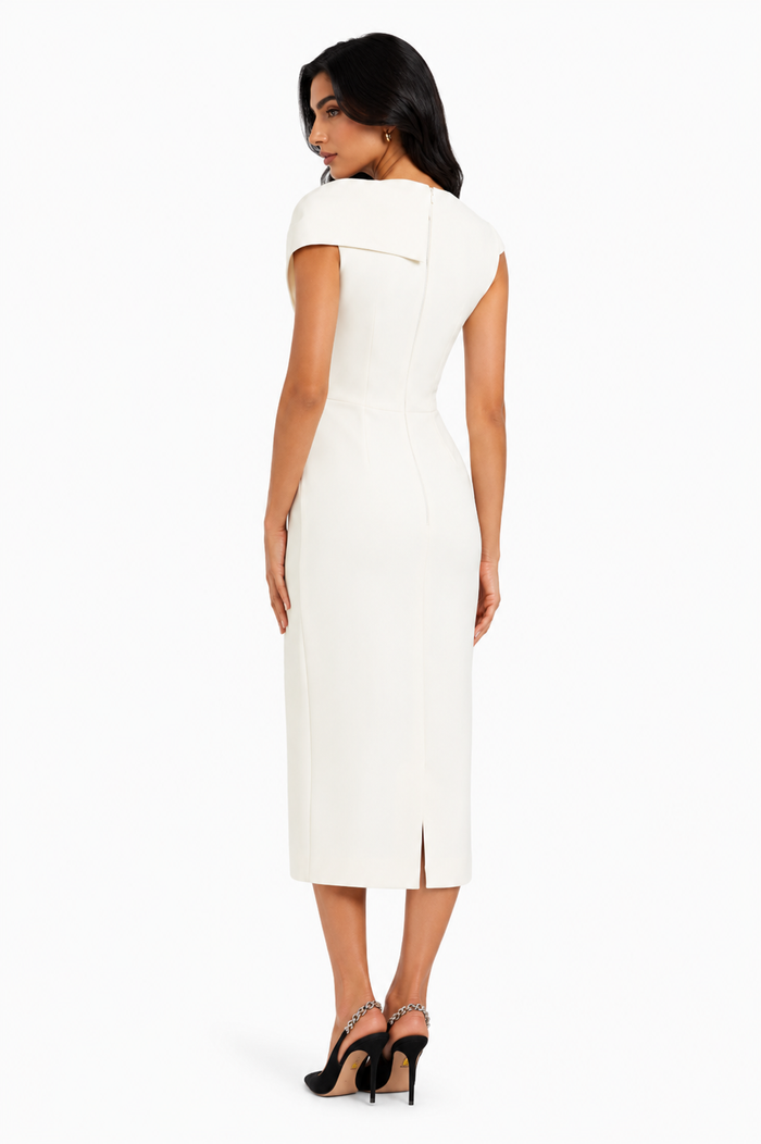 Asymmetric Draped Midi Dress - SALA