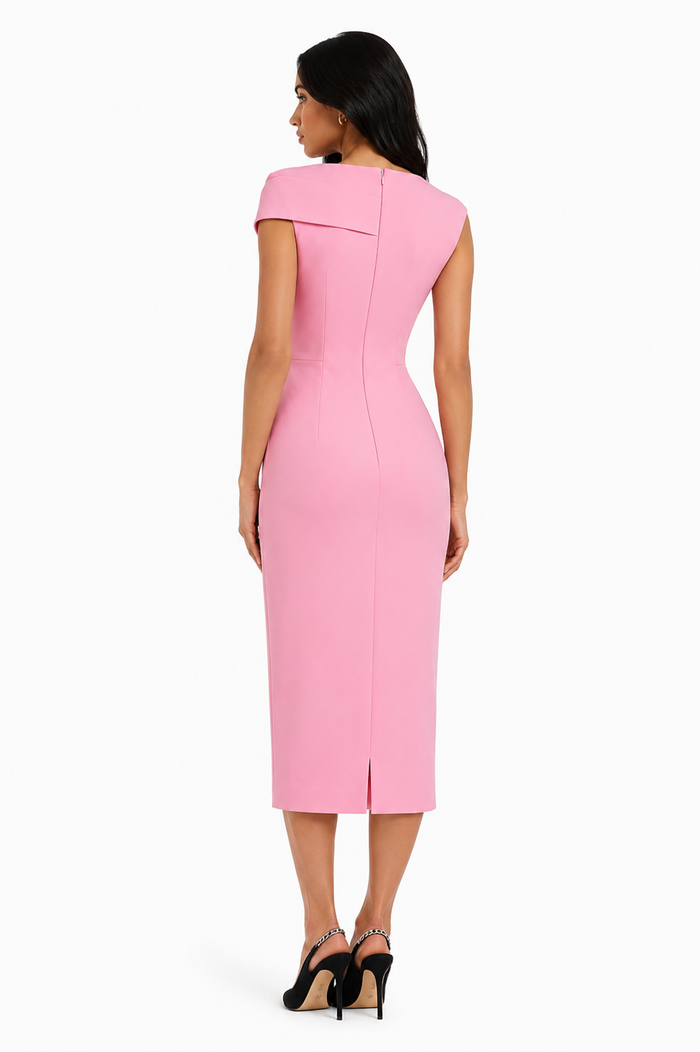 Asymmetric Draped Midi Dress - SALA