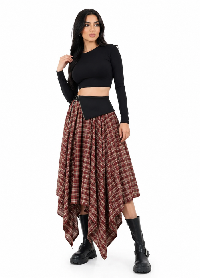 Asymmetric Plaid Handkerchief Midi Skirt - Rowan