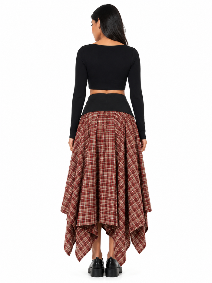 Asymmetric Plaid Handkerchief Midi Skirt - Rowan