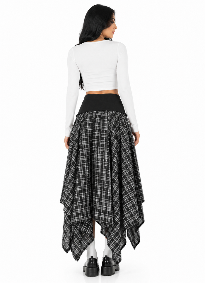 Asymmetric Plaid Handkerchief Midi Skirt - Rowan