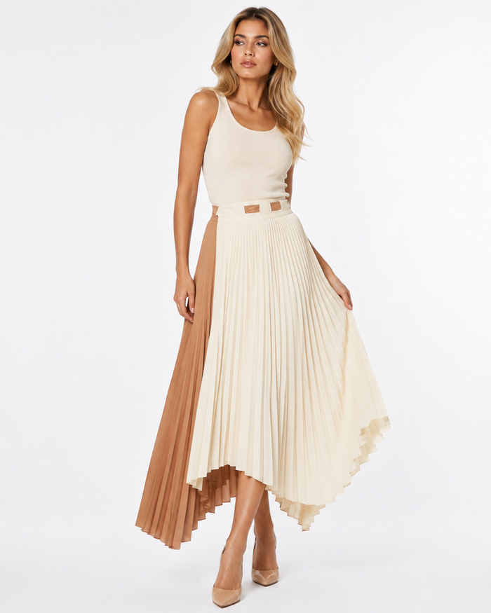 Asymmetric Pleated Maxi Skirt - Ivory