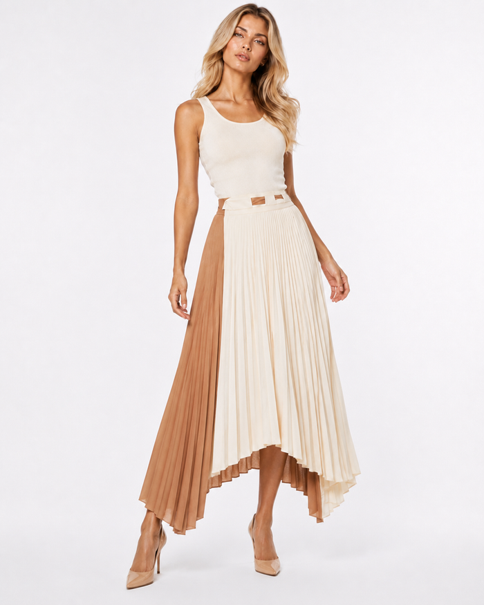Asymmetric Pleated Maxi Skirt - Ivory