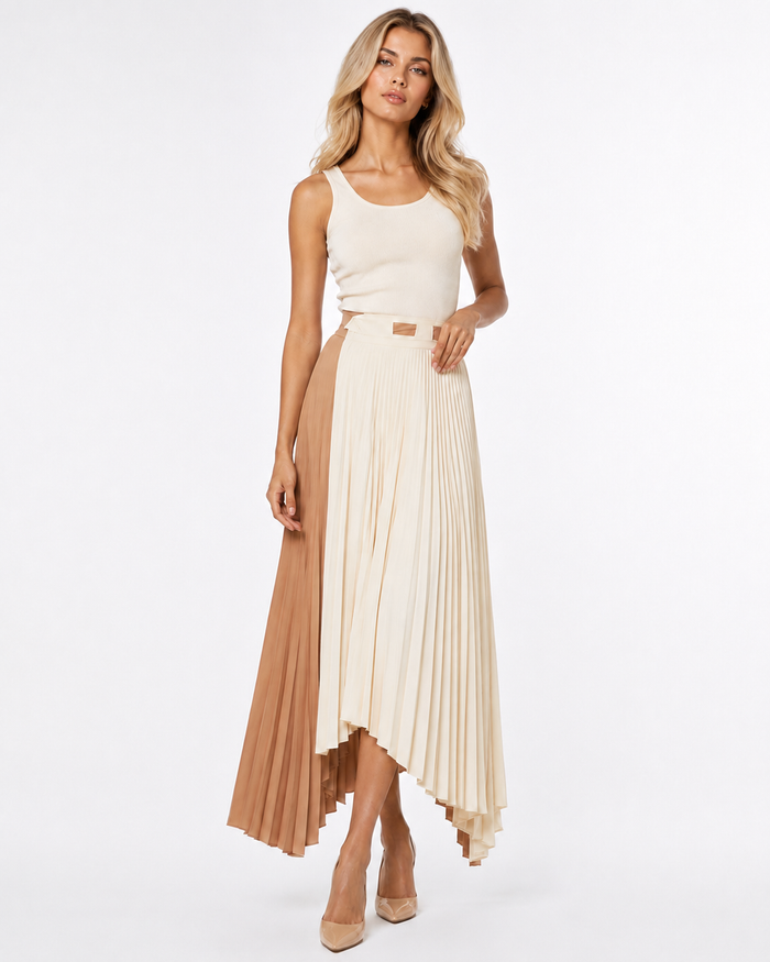 Asymmetric Pleated Maxi Skirt - Ivory