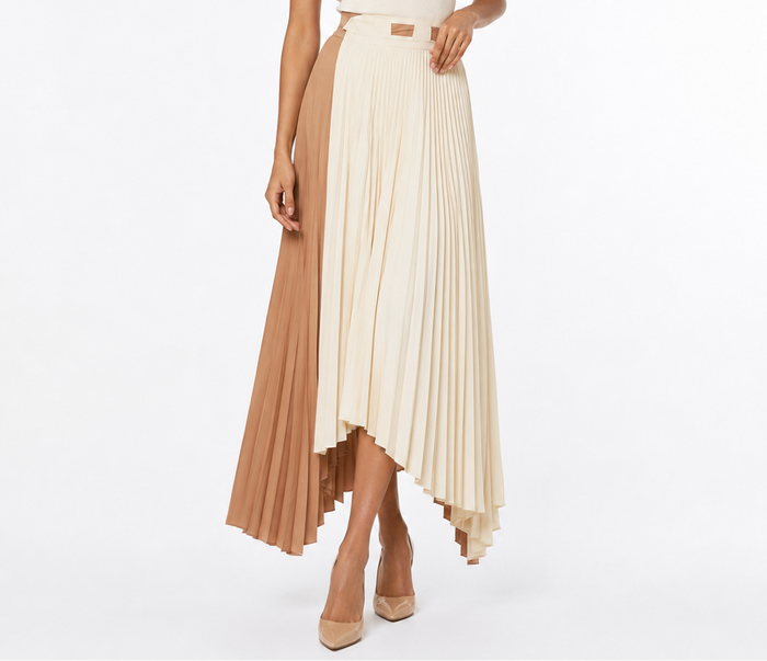 Asymmetric Pleated Maxi Skirt - Ivory