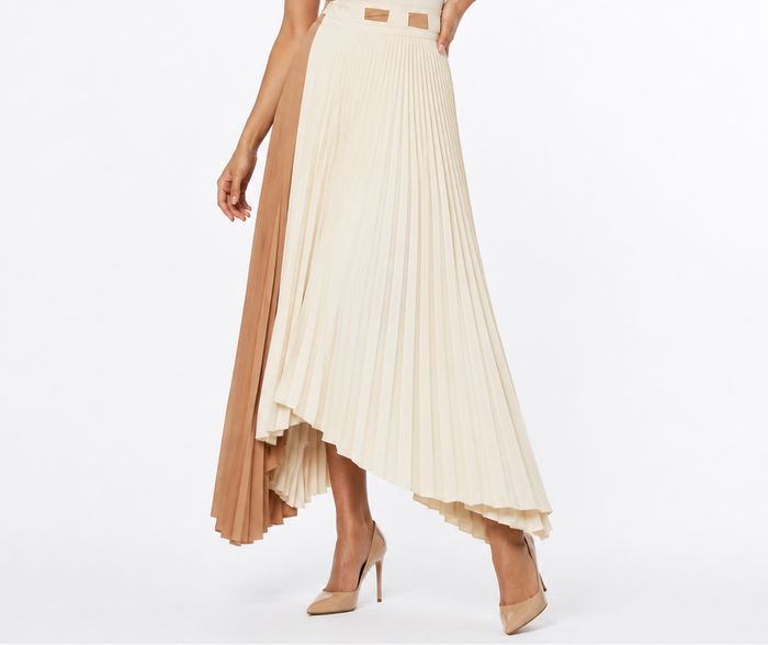 Asymmetric Pleated Maxi Skirt - Ivory