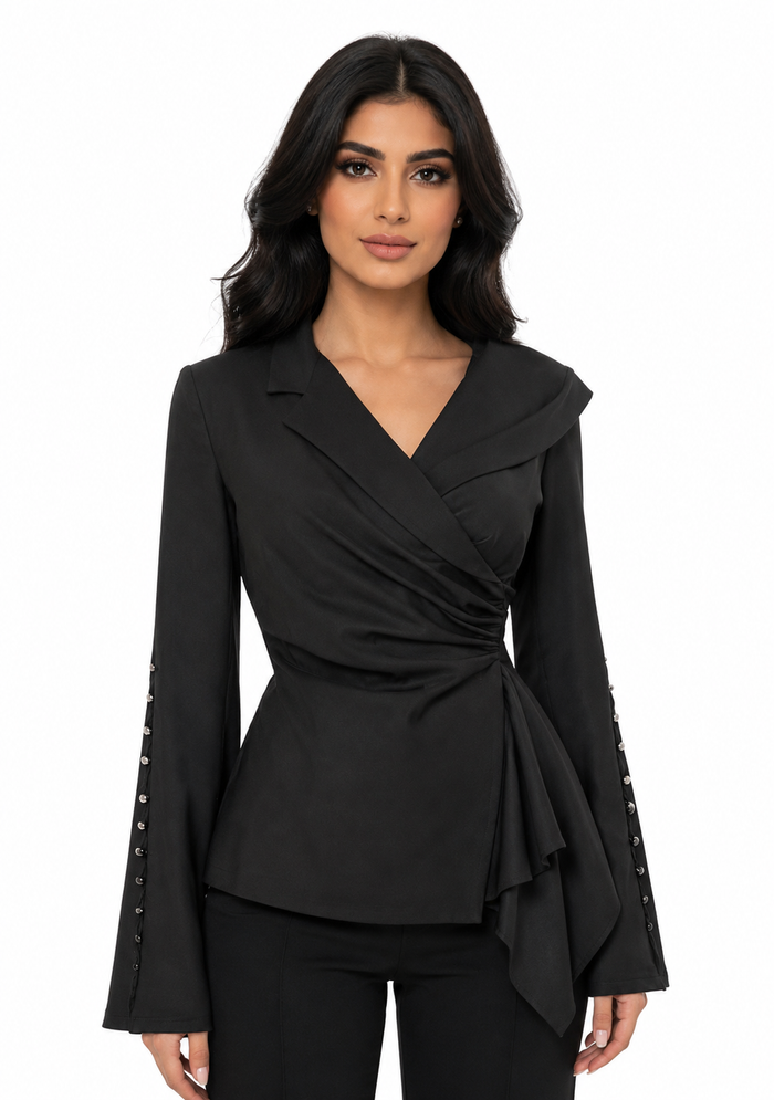 Asymmetric Ruched Blazer Top – Onyx