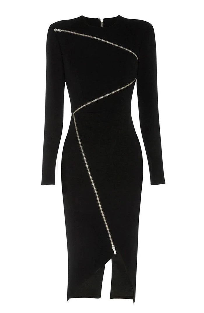 Asymmetric Zip Midi Dress – Voltage