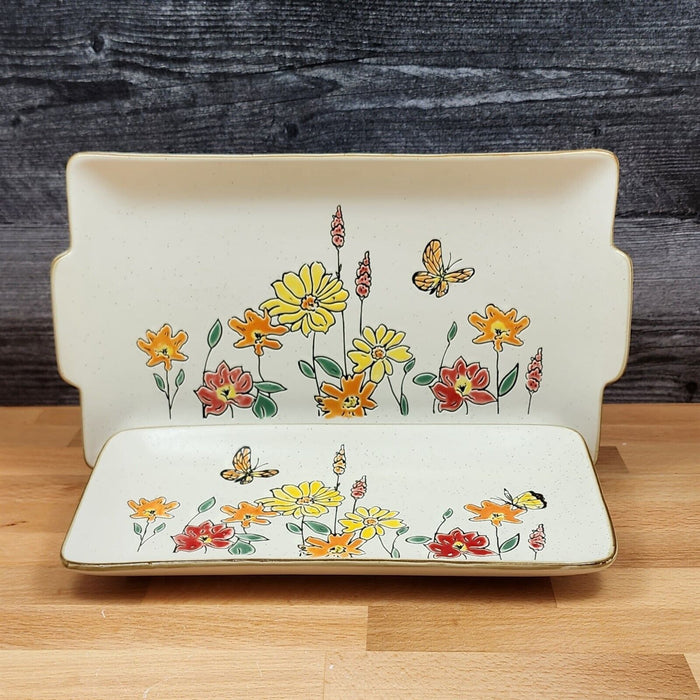 Autumn Valley Floral Serving Plates Set of 2 Embossed Platters by Blue Sky