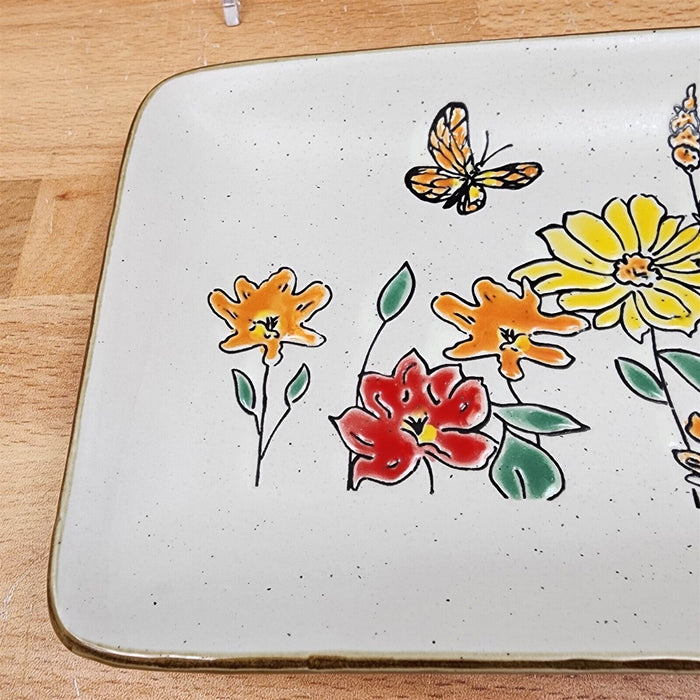 Autumn Valley Floral Serving Plates Set of 2 Embossed Platters by Blue Sky