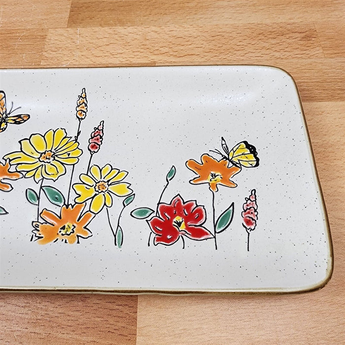 Autumn Valley Floral Serving Plates Set of 2 Embossed Platters by Blue Sky