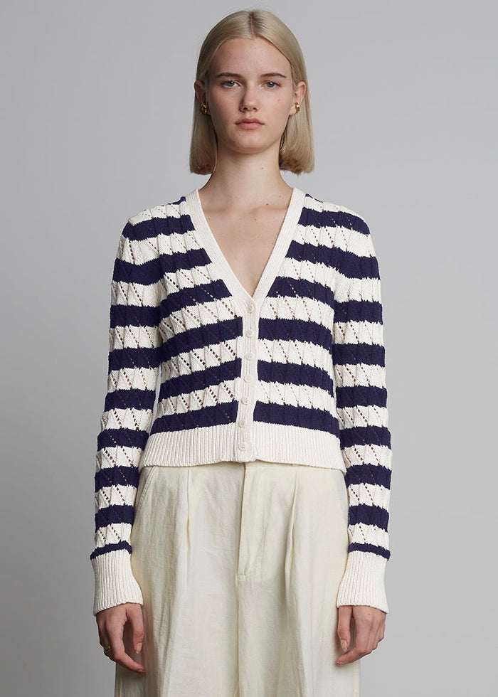 Aya Stripe Cardigan (Ivory/Navy)