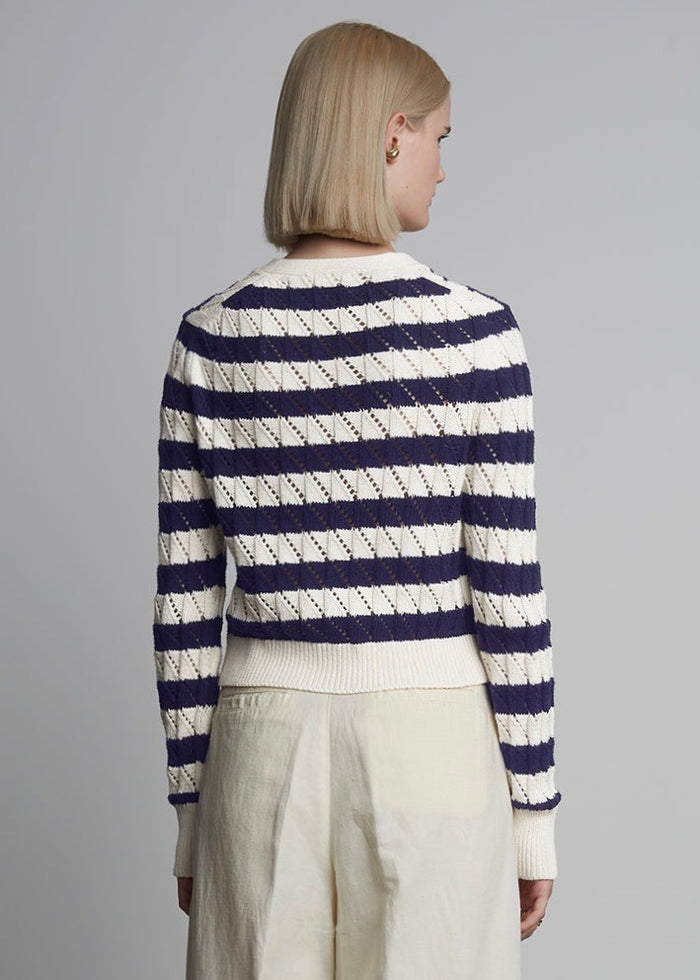 Aya Stripe Cardigan (Ivory/Navy)