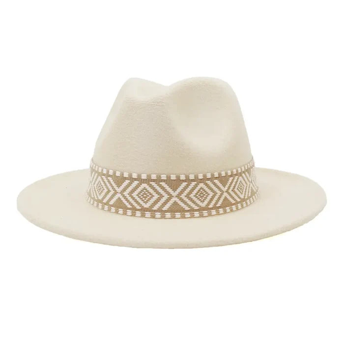 Aztec Belt Retro Flat Fedora Hat -Assorted