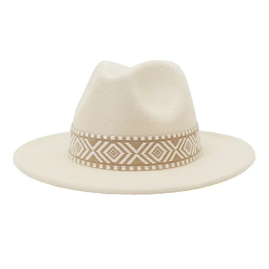 Aztec Belt Retro Flat Fedora Hat -Assorted