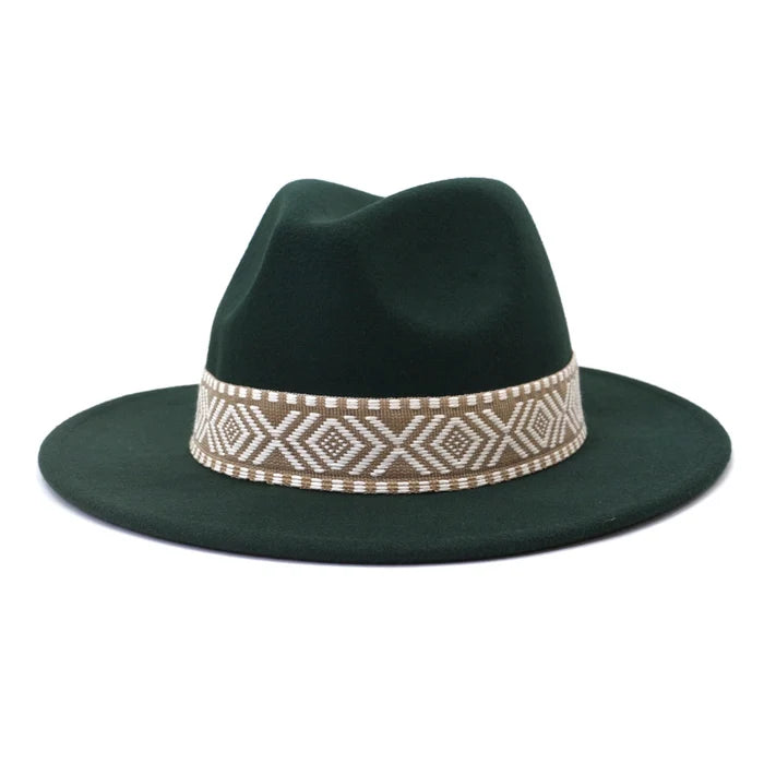 Aztec Belt Retro Flat Fedora Hat -Assorted