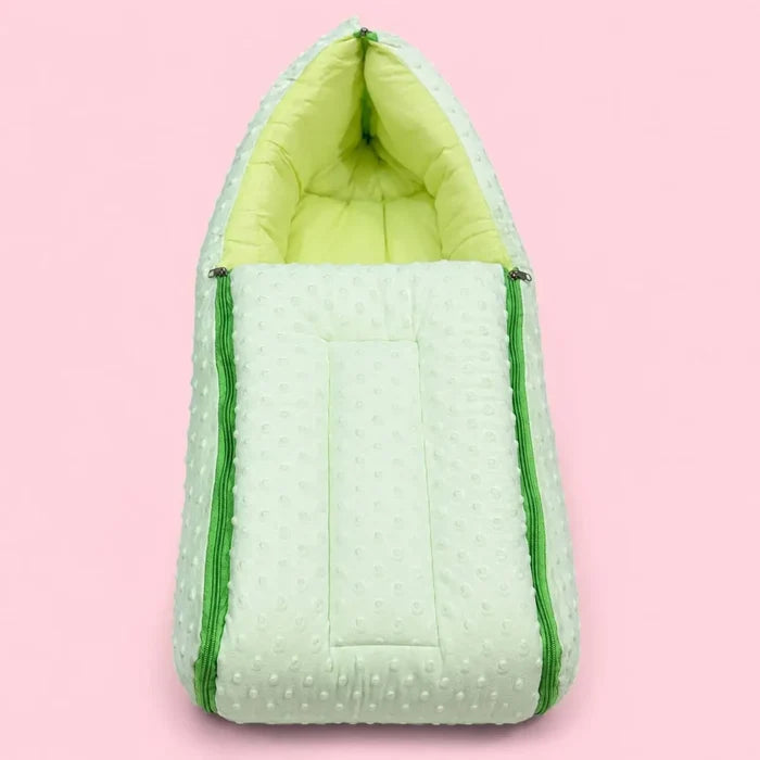 Baby Carry Nest with Dual Side Zipper – Soft & Cozy Newborn Sleeping Bag | Green | 0–6 Months