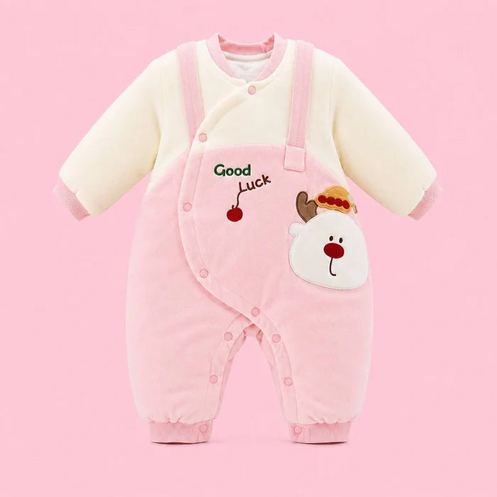 Baby Full-Sleeve Romper | Pink & Cream | 3–6 Months