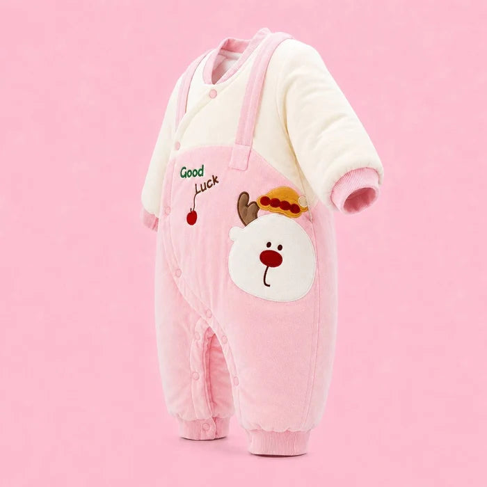 Baby Full-Sleeve Romper | Pink & Cream | 3–6 Months