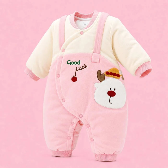 Baby Full-Sleeve Romper | Pink & Cream | 3–6 Months