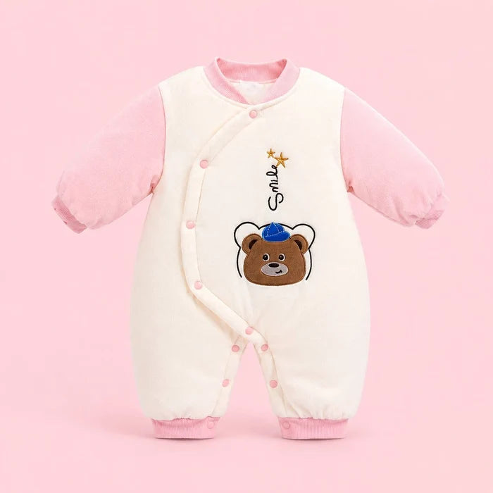 Baby Full-Sleeve Wrap Romper | Cream & Pink | 3–6 Months