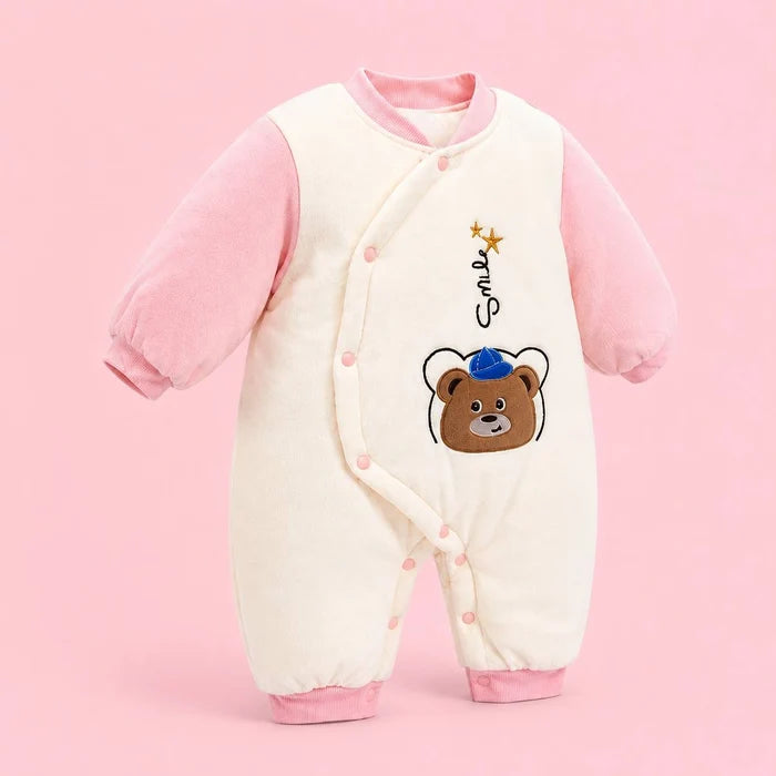 Baby Full-Sleeve Wrap Romper | Cream & Pink | 3–6 Months
